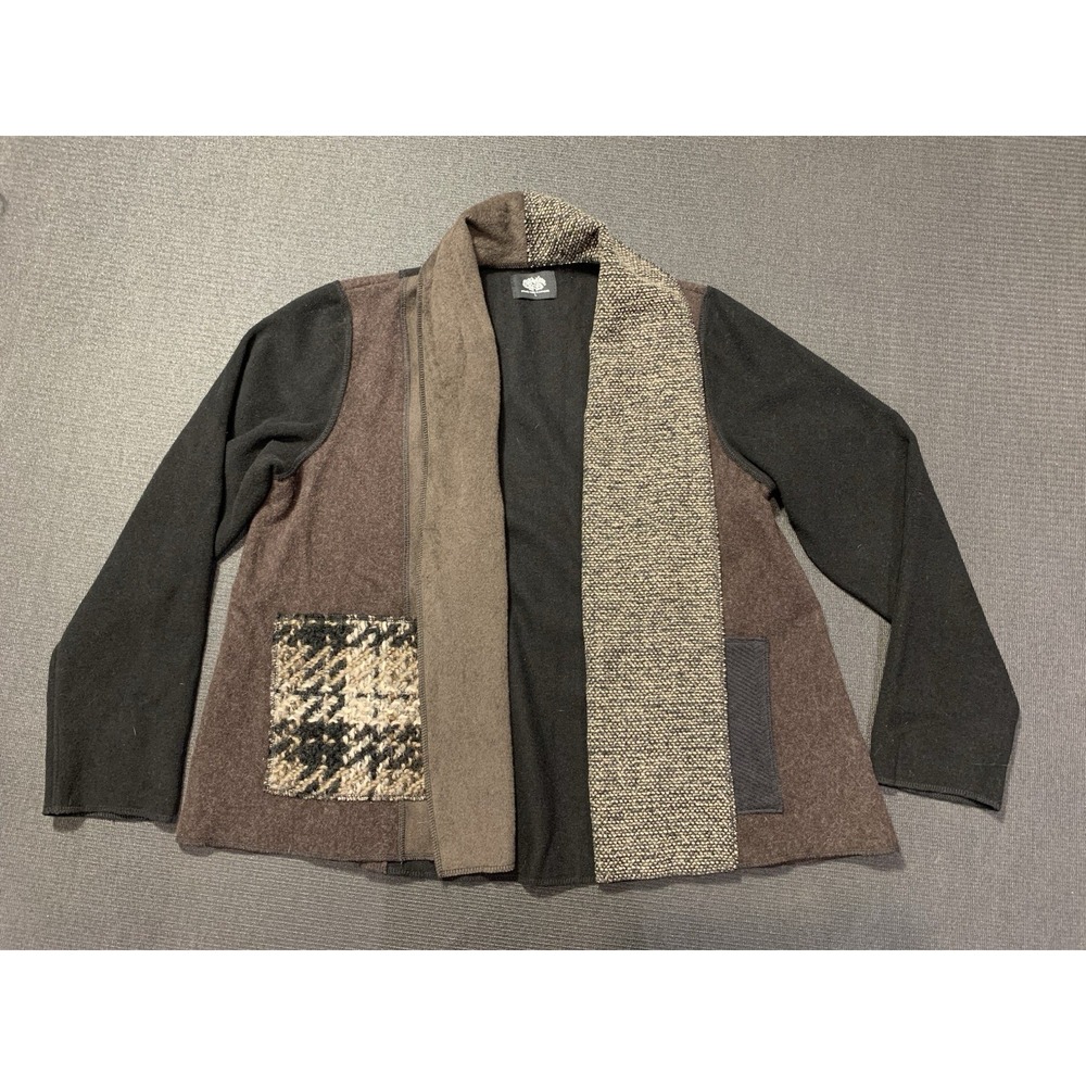 Cameleon Patchwork Large Wool Cardigan Jacket Brown Tan Made In‎ USA